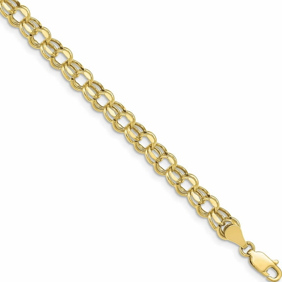 10K Yellow Gold 8In 5.5mm Hollow Diamond-Cut Double Link Charm Bracelet (8 X 5.5) Made In Peru 10doh22-8