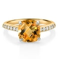 thumbnail image 1 of Gem Stone King 10K Yellow Gold 8MM Cushion Checkerboard Cut Yellow Citrine and White Lab Grown Diamond Engagement Ring for Women (2.18 Cttw, Gemstone November Birthstone, Size 8), 1 of 4