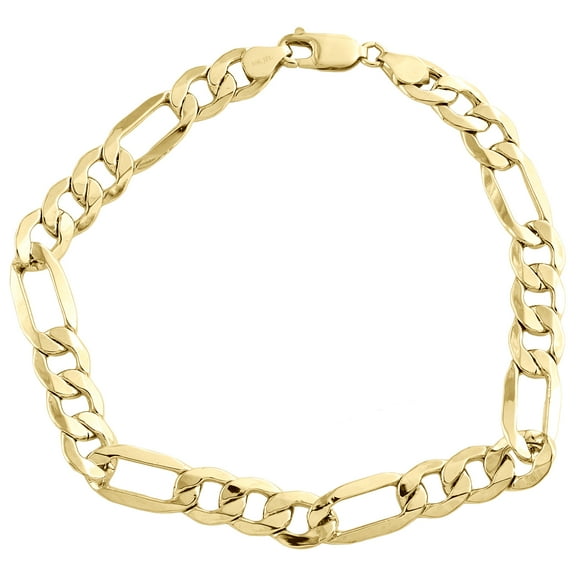 10K Yellow Gold 8mm Plain Hollow Fiagro Link Bracelet Lobster Clasp 8 Inches