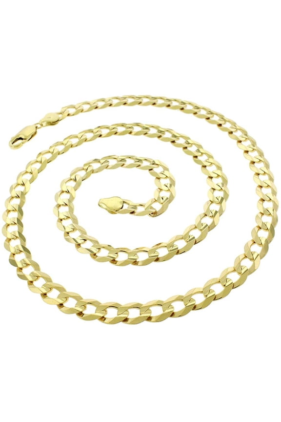 10K Yellow Gold 8mm Solid Cuban Chain, FREE Microfiber Cloth, Curb Link Mens Womens Necklace, Giorgio Bergamo
