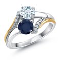 thumbnail image 1 of 10K Yellow Gold and 925 Silver Blue Sapphire and Sky Blue Aquamarine and White Lab Grown Diamond Accent Engagement Ring for Women (1.13 Cttw, Gemstone September Birthstone, Round 5MM, Size 9), 1 of 4