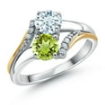 thumbnail image 1 of 10K Yellow Gold and 925 Silver Green Peridot and Sky Blue Aquamarine and White Lab Grown Diamond Accent Engagement Ring for Women (1.08 Cttw, Gemstone August Birthstone, Round 5MM, Size 8), 1 of 4