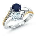 thumbnail image 1 of 10K Yellow Gold and 925 Silver Sky Blue Aquamarine and Blue Sapphire and White Lab Grown Diamond Accent Engagement Ring for Women (1.13 Cttw, Gemstone March Birthstone, Round 5MM, Size 8), 1 of 4
