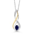 thumbnail image 1 of 10K Yellow Gold and 925 Sterling Silver Blue Sapphire and White Lab Grown Diamond Pendant Necklace for Women (0.62 Cttw, Gemstone September Birthstone, Oval 6X4MM, With 18 inch Silver Chain), 1 of 5