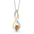 thumbnail image 1 of 10K Yellow Gold and 925 Sterling Silver Orange Red Madeira Citrine and White Moissanite Pendant Necklace for Women (0.46 Cttw, Gemstone Birthstone, Oval 6X4MM, With 18 inch Silver Chain), 1 of 4