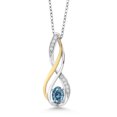 thumbnail image 1 of 10K Yellow Gold and 925 Sterling Silver Persian Blue Moissanite and White Lab Grown Diamond Pendant Necklace for Women (0.51 Cttw, Gemstone Birthstone, Oval 6X4MM, With 18 inch Silver Chain), 1 of 5