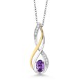 thumbnail image 1 of 10K Yellow Gold and 925 Sterling Silver Purple Amethyst and White Lab Grown Diamond Pendant Necklace for Women (0.51 Cttw, Gemstone February Birthstone, Oval 6X4MM, With 18 inch Silver Chain), 1 of 5