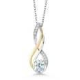 thumbnail image 1 of 10K Yellow Gold and 925 Sterling Silver Sky Blue Aquamarine and White Moissanite Pendant Necklace for Women (0.56 Cttw, Gemstone March Birthstone, Oval 6X4MM, With 18 inch Silver Chain), 1 of 4