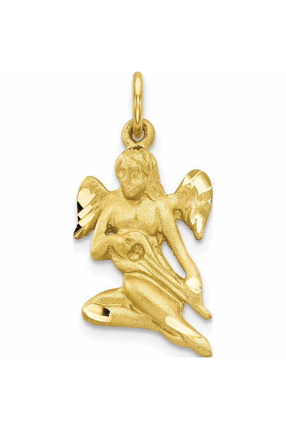 10K Yellow Gold Satin Diamond-cut Angel Playing Lute Charm