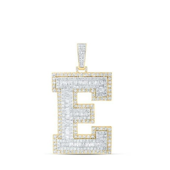 10K Yellow Gold Baguette Diamond E Initial Letter Nicoles Dream Collection Charm Pendant - 6.33 CTTW