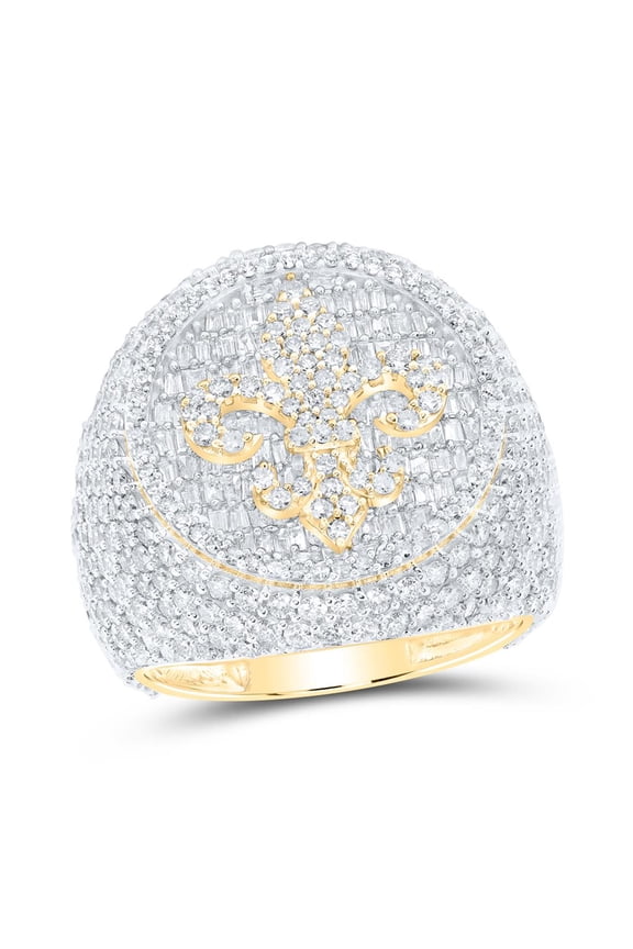 10K Yellow Gold Baguette Diamond Fleur De Lis Circle Ring 5.8cttw