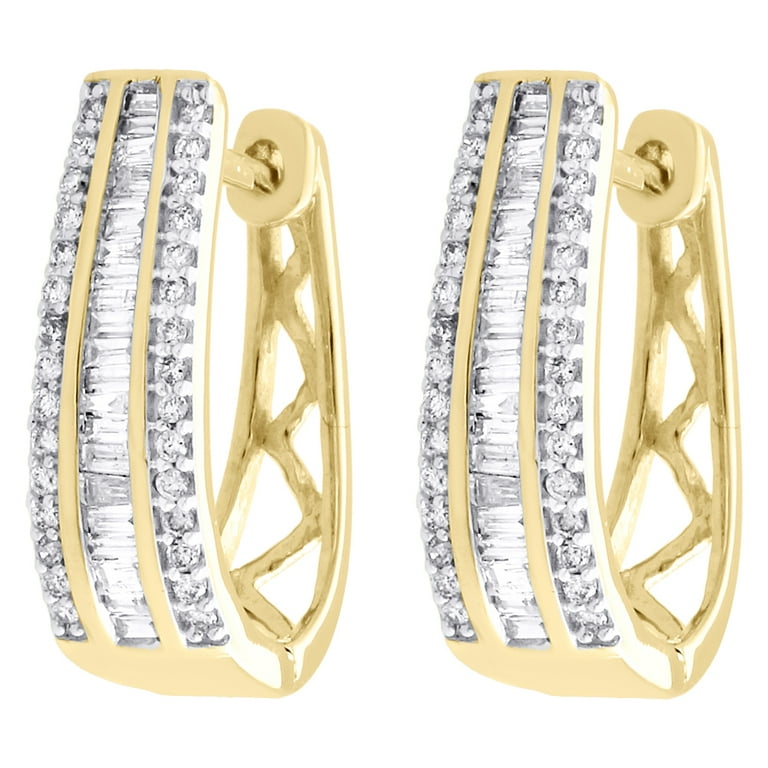 LADIES HUGGIES EARRINGS 0.50CT BAGUETTE DIAMOND 10K YELLOW GOLD LADIES HUGGIES EARRINGS 0.50CT BAGUETTE DIAMOND 10K YELLOW GOLD