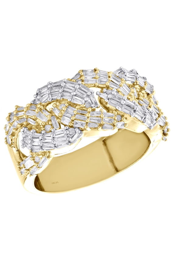 10K Yellow Gold Baguette Diamond Miami Cuban Link 12mm Fancy Pinky Ring 1.15 CT.