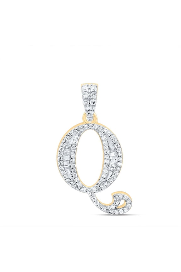 10K Yellow Gold Baguette Diamond Old English Block Font Initial Q Pendant 1/3 CT