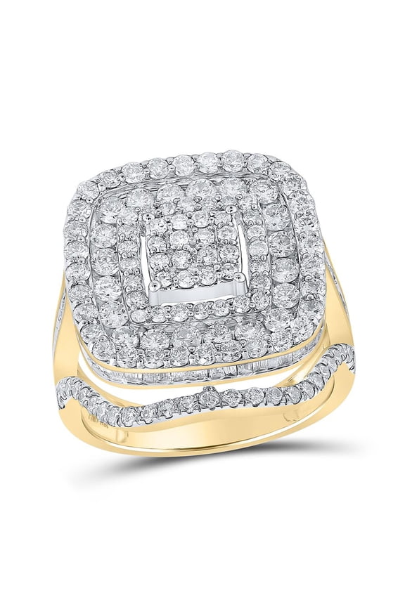 10K Yellow Gold Baguette Diamond Split Shank Big Square Cocktail Ring 2.75 CT