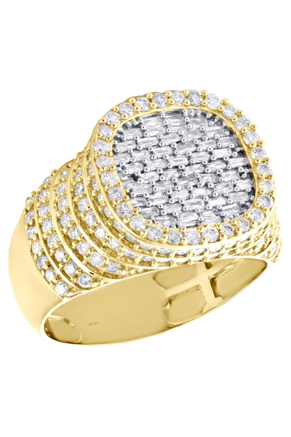 10K Yellow Gold Baguette Diamond Square Step Shank Band 15mm Pinky Ring 1.80 CT.