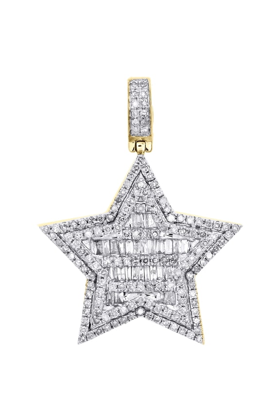 10K Yellow Gold Baguette Diamond Super Star Pendant 1.25" Statement Charm 3/4 CT