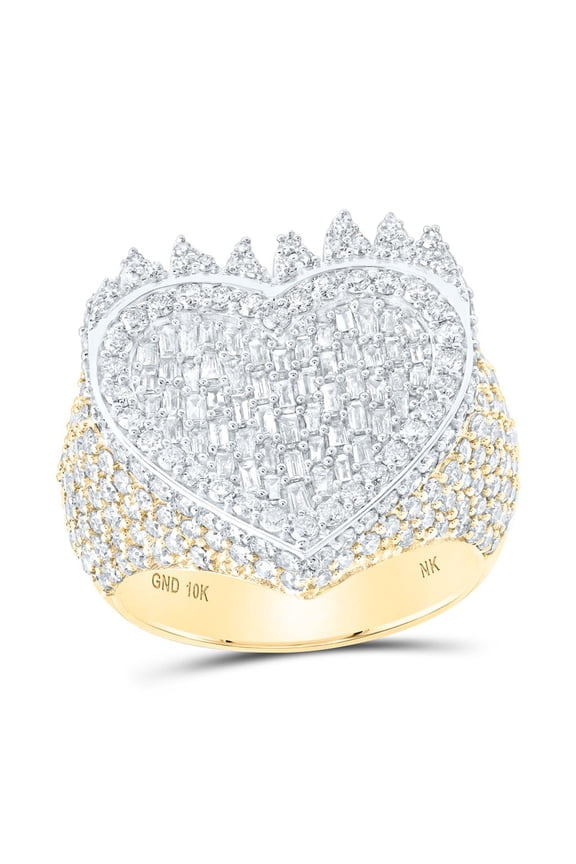10K Yellow Gold Baguette Diamond Womens Cluster Flaming Heart Cocktail Ring 3 CT
