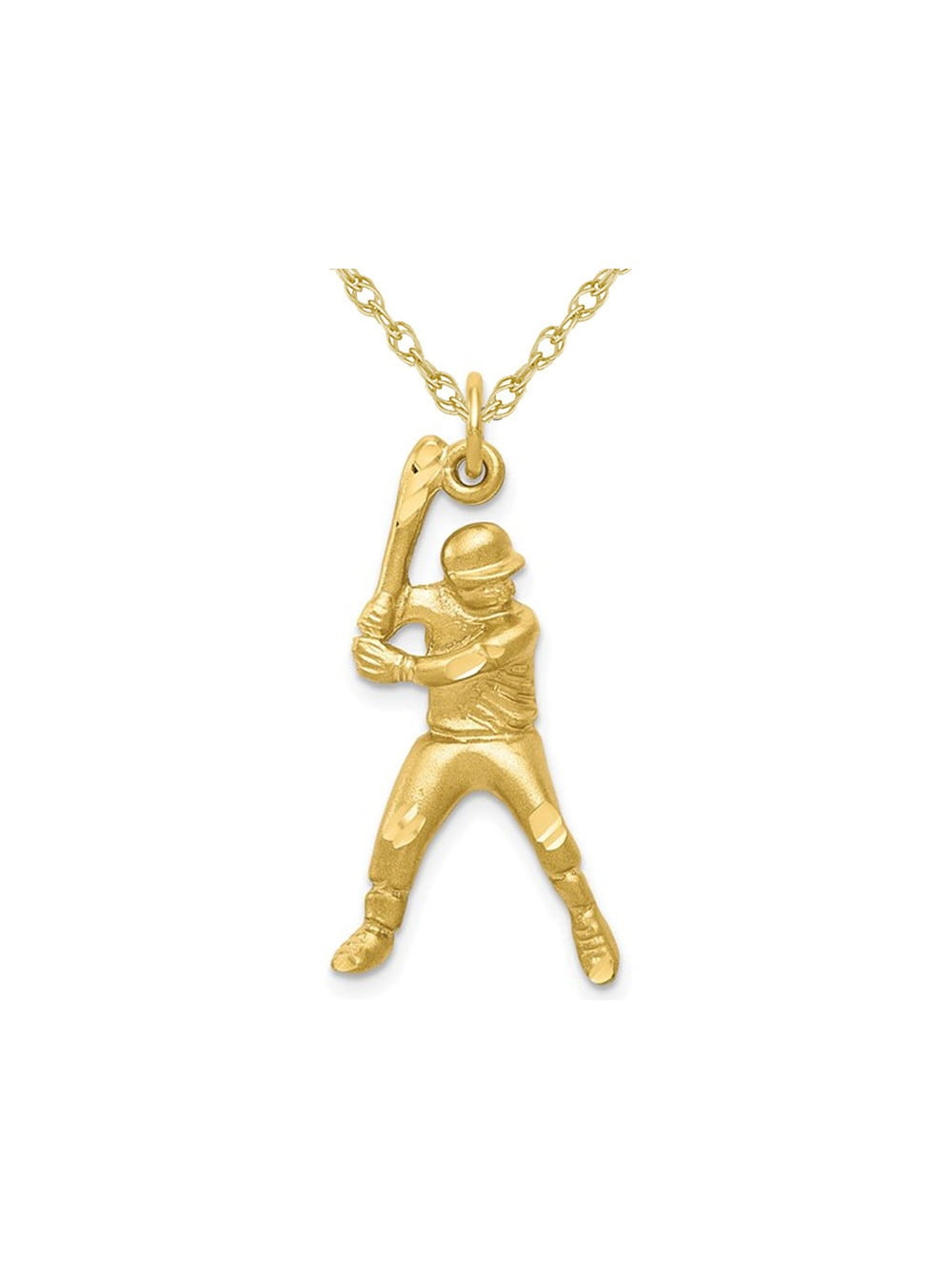 10K Yellow Gold Baseball Player Charm Pendant Necklace with Chain