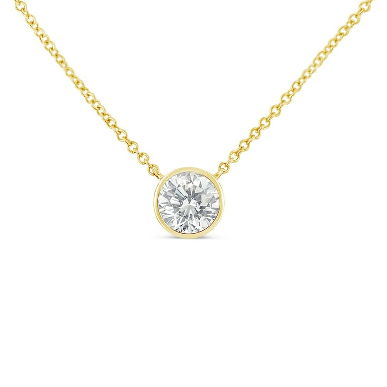 10K Yellow Gold Bezel Set Diamond Solitaire Pendant Necklace H I Color SI2 I1 Clarity Choice of Gold Color and Weight
