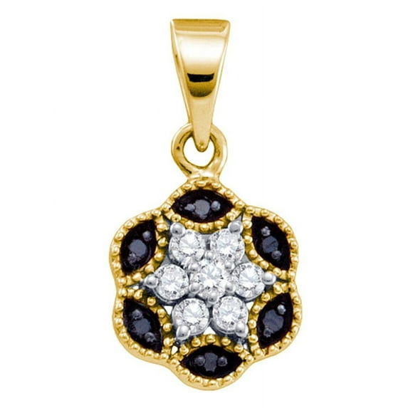 10K Yellow Gold Black Diamond Flower Fine Necklace Pendant 1/5 Ctw.