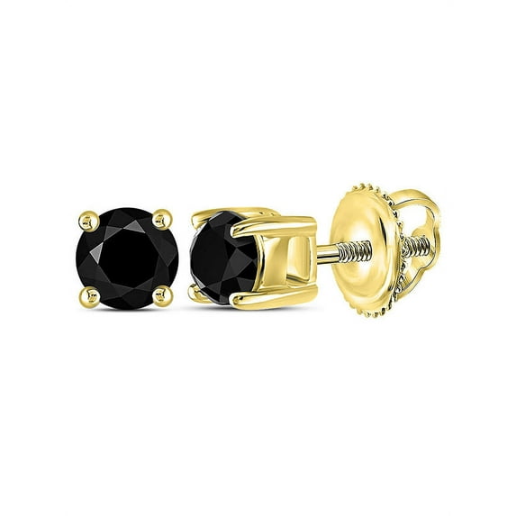 10K Yellow Gold Black Diamond Sparkling Solitaire Screwback Stud Earrings 1/2 Ctw.