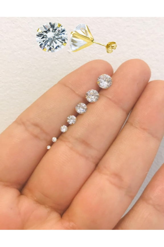 10K Yellow Gold CZ Earrings 1.5 to 7mm Stud Push Back Earrings / Womens Earrings /Aretes para Mujer en Oro Real / Push Back Earrings / Stud Earrings