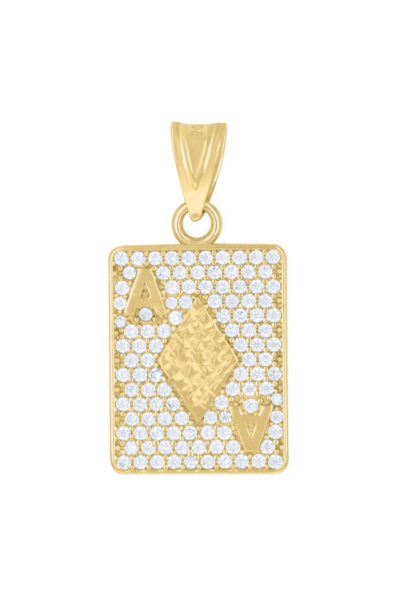 10K Yellow Gold CZ Men's 1.15" D/C Iced Out Poker Charm Ace of Diamonds Pendant