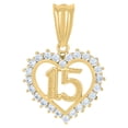 thumbnail image 1 of 10K Yellow Gold CZ Women's 0.85" Quinceanera Medallion 15 Heart Frame Pendant, 1 of 3
