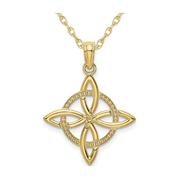 10K Yellow Gold Celtic Eternity Knot Charm Pendant Necklace with Chain for Women