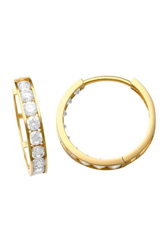 10K Yellow Gold Channel-set Cubic Zirconia CZ Huggie Hoop Earrings 17x17 Dainty Gold Huggies Earrings for Womens Argollas Arracadas Oro Real