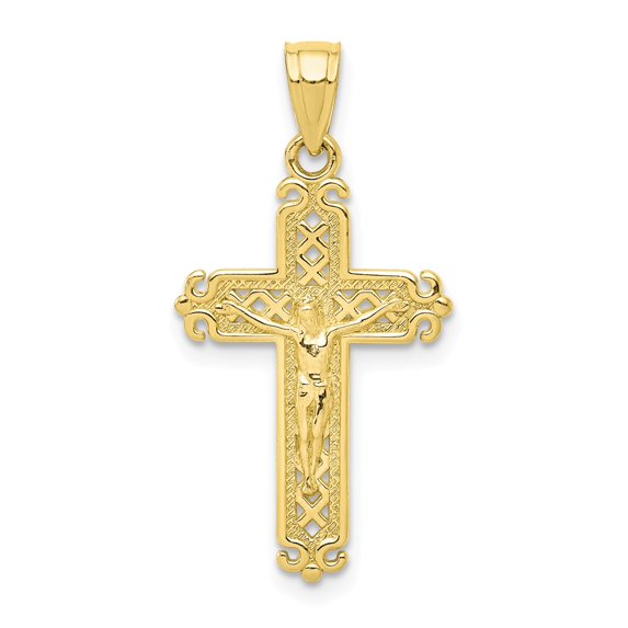 10K Yellow Gold Charm Pendant Themed 25 mm 13 Crucifix