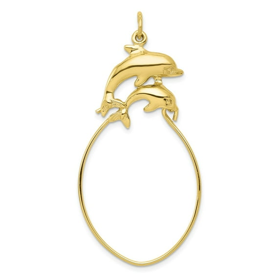 10K Yellow Gold Charm Pendant Themed 45 mm 26 Double Dolphin Holder