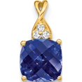 thumbnail image 1 of 10K Yellow Gold Checkerboard Created Sapphire And Diamond Pendant (Width 7) (Length 13.5) - Jbsp, 1 of 5