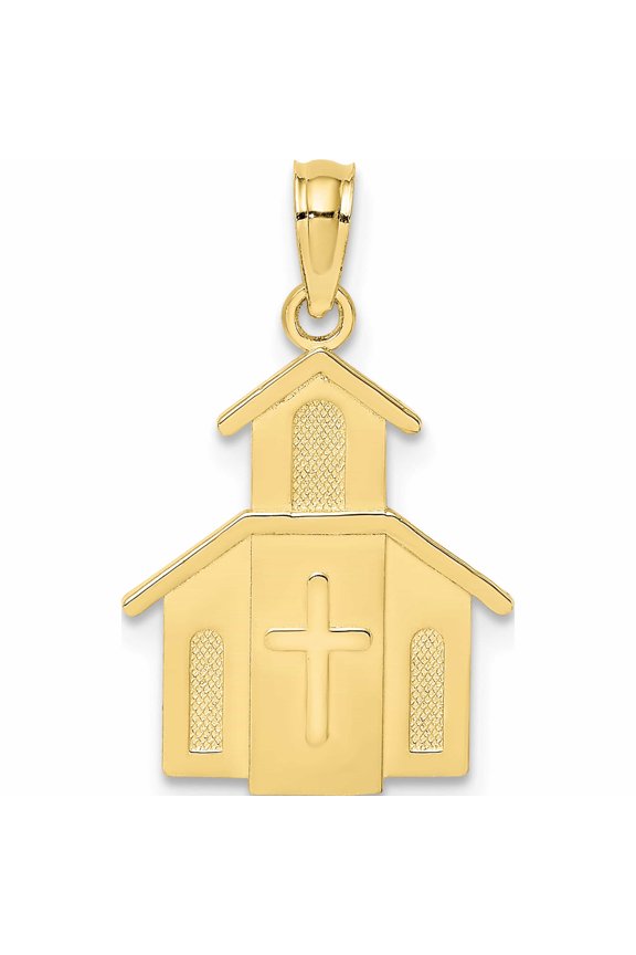 10K Yellow Gold Church with Cross On Door Charm