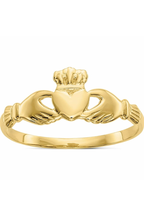 10K Yellow Gold Polished Ladies Claddagh Ring