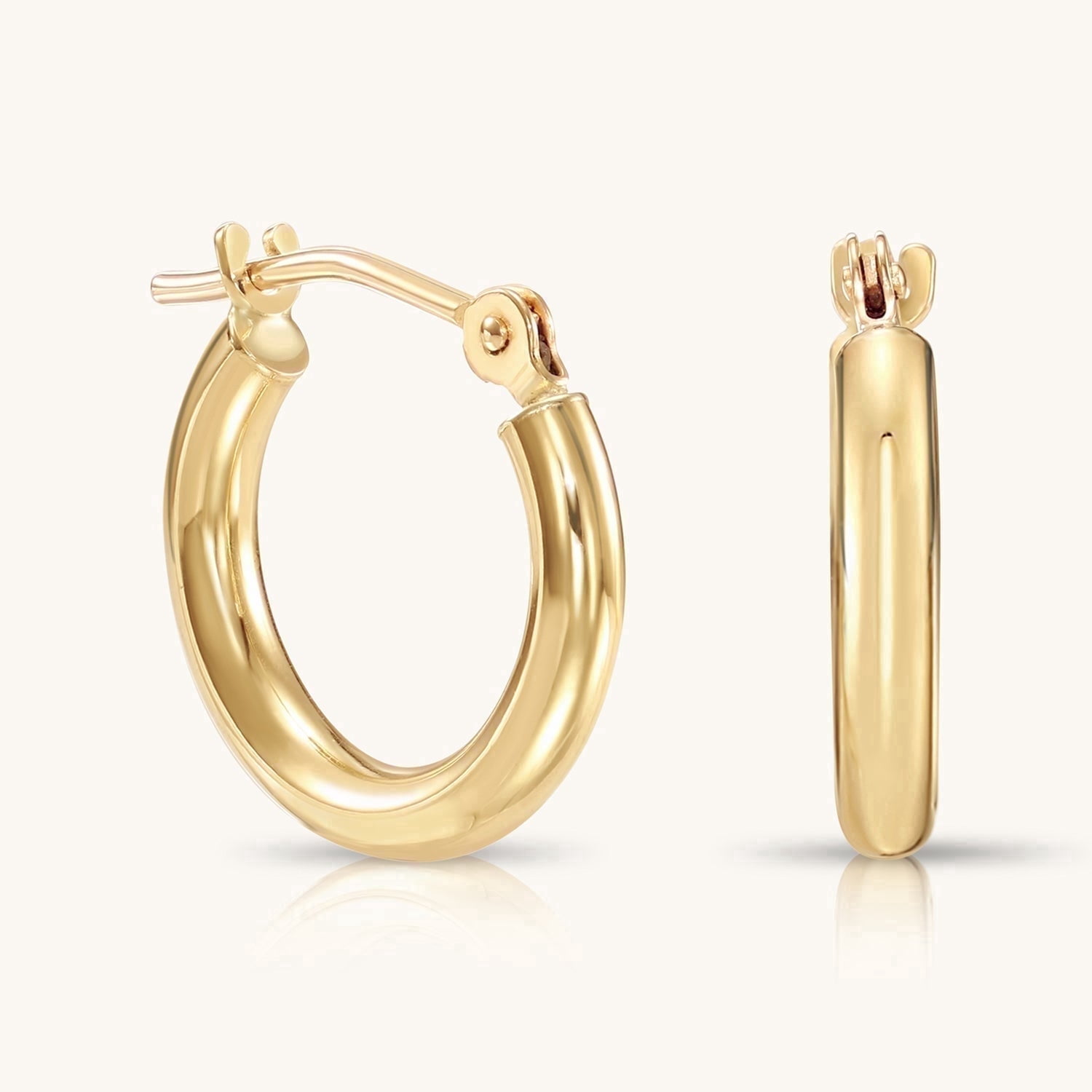 10K Yellow Gold Classic Round Hoop Earrings | 13mm | Everyday Hoop Earrings | Great for Women and Men | GB Jewelry & Co.