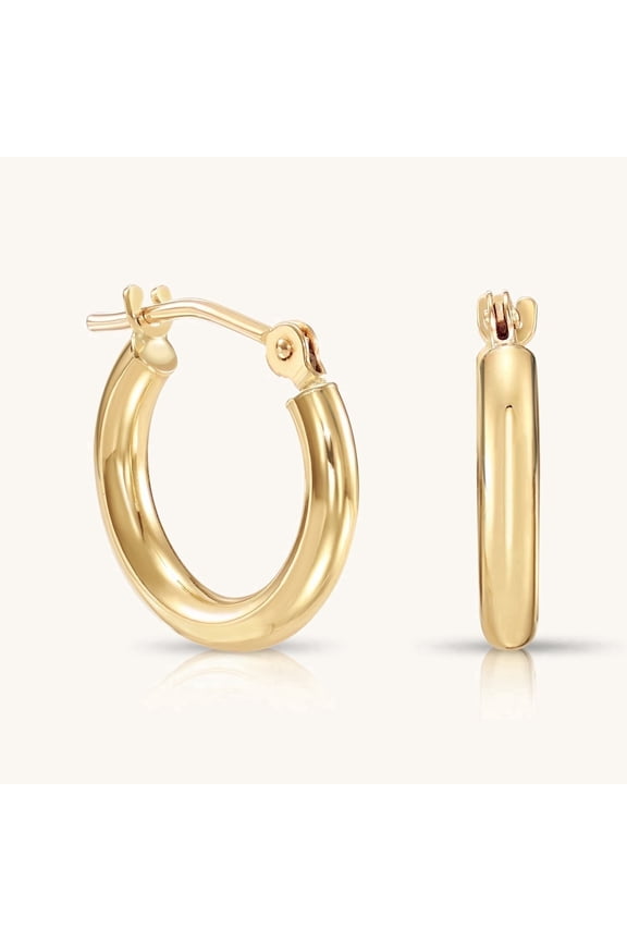10K Yellow Gold Classic Round Hoop Earrings | 13mm | Everyday Hoop Earrings | Great for Women and Men | GB Jewelry & Co.