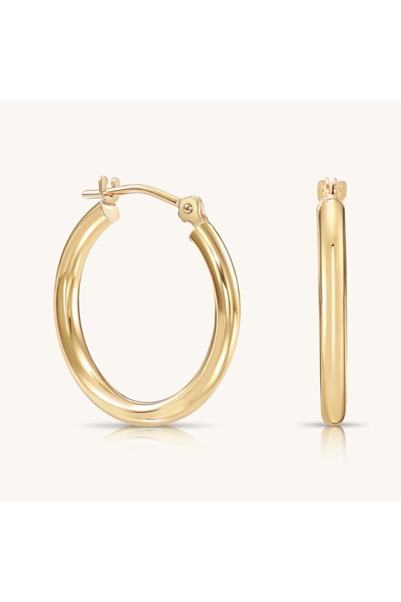 10K Yellow Gold Classic Round Hoop Earrings | 14mm | Everyday Hoop Earrings | Great for Women and Men | GB Jewelry & Co.