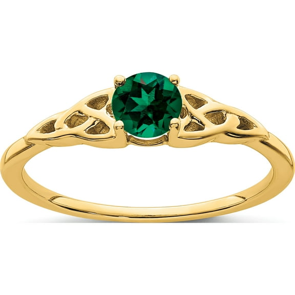10K Yellow Gold Created Emerald Celtic Knot Ringsize 7 (Width .9 To 3.8) - Jbsp
