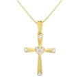 thumbnail image 1 of 10K Yellow Gold Cross Heart Pendant in 18" Box Chain With Round Diamonds Jewelry, 1 of 3