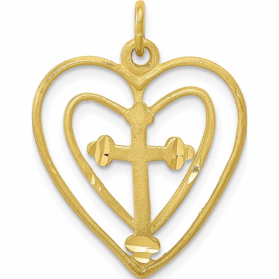 10K Yellow Gold Cross In Heart Charm (30 X 20) Made United States 10c410