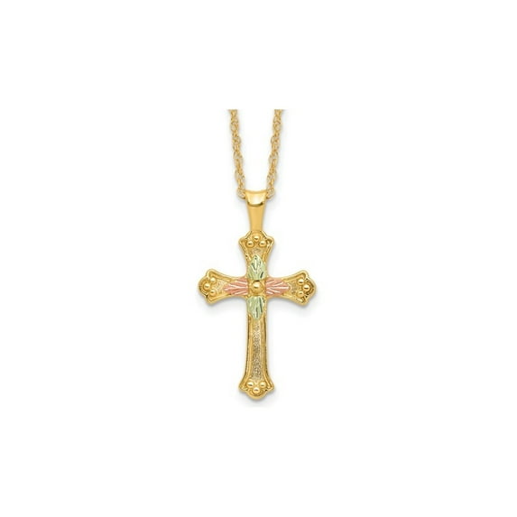 Gem & Harmony 10K Yellow Gold Cross Pendant Necklace with Chain for Women