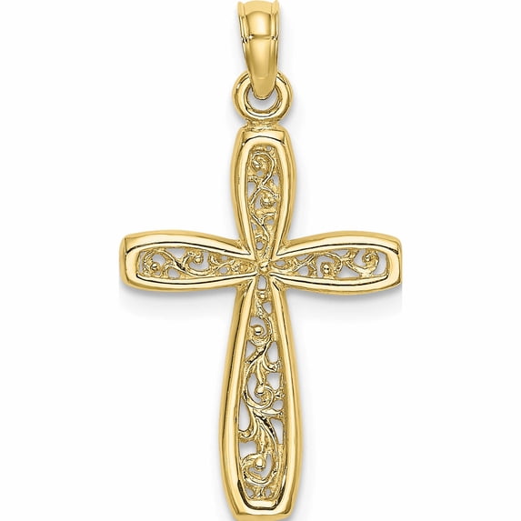 10K Yellow Gold Cross With Filigree Center Charm (25.6 X 14) Made In United States 10k8515