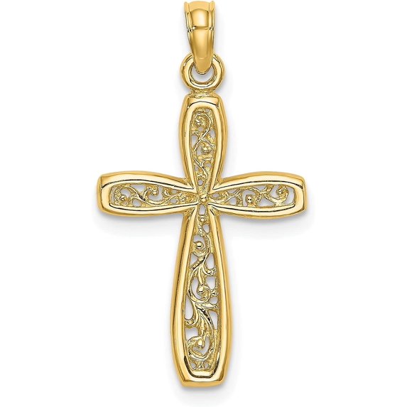 10K Yellow Gold Cross w/Filigree Center Charm - 25.6mm