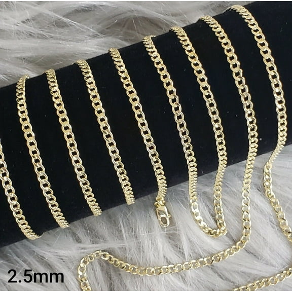 10K Yellow Gold Cuban Curb Chain Necklace 16"- 30" Link Chain 2.5mm-7mm (18",2.5mm)