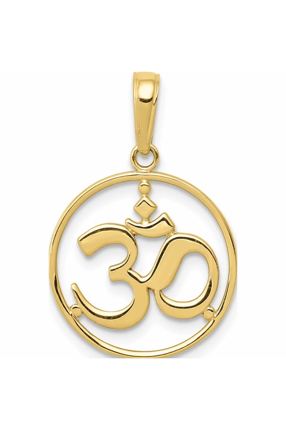 10K Yellow Gold Cut-Out Round Frame Yoga Om Symbol Pendant (23 X 26) Made In United States 10d4264