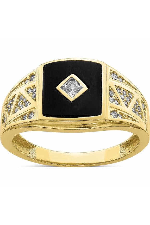 10K Yellow Gold Cz And Onyx Men's Ring (Size 10) Made In Vietnam 10c1402