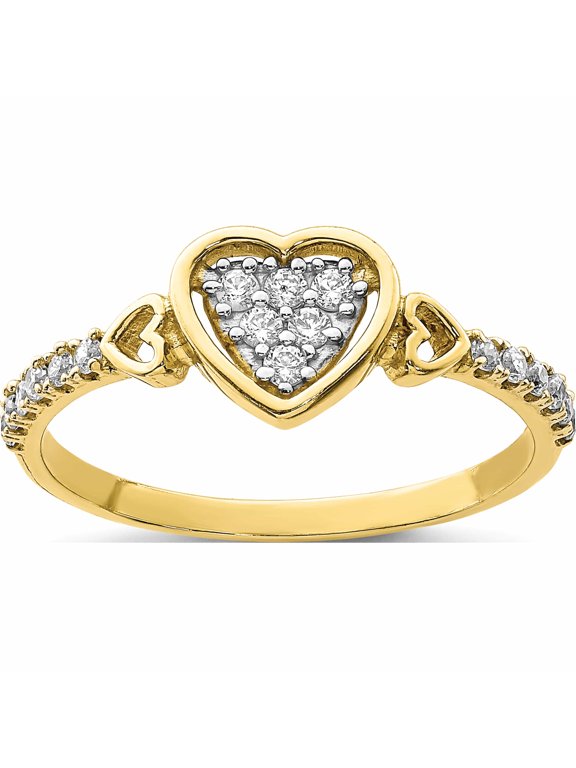 10K Yellow Gold Pave CZ Fancy Heart Ring