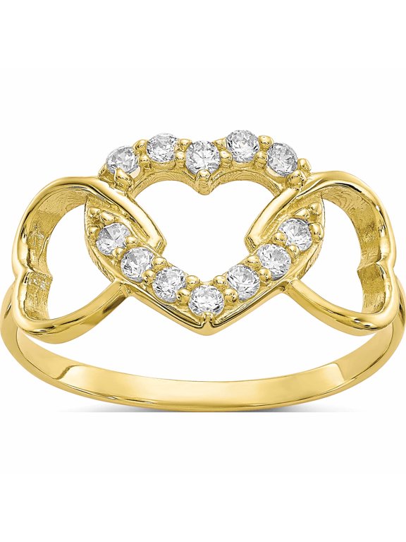 10K Yellow Gold CZ Three Heart Ring